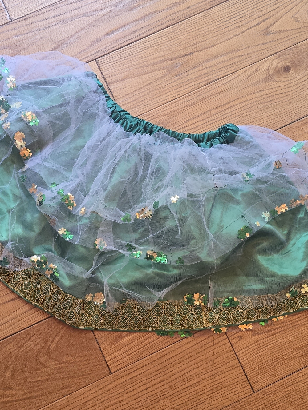 Green Layered Tulle Skirt with Floral Sequin Trim